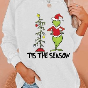 Women Tis The Season Christmas Print Casual Sweatshirt3