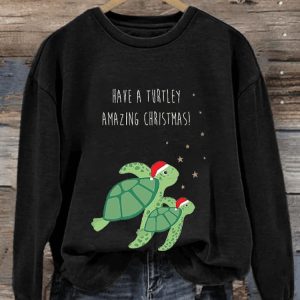 WomenS Casual Merry Christmas Turtle Printed Long Sleeve Sweatshirt1