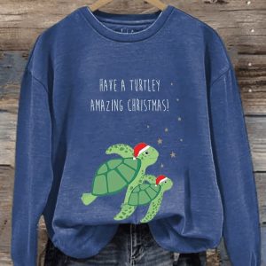 WomenS Casual Merry Christmas Turtle Printed Long Sleeve Sweatshirt3