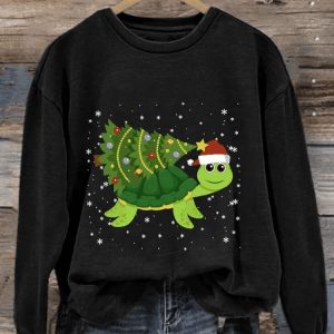 WomenS Casual Merry Christmas Turtle Printed Sweatshirt