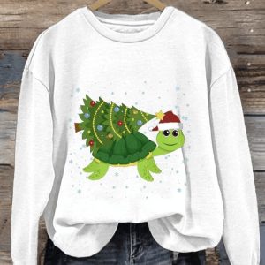 WomenS Casual Merry Christmas Turtle Printed Sweatshirt1