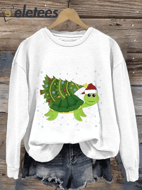 Women’S Casual Merry Christmas Turtle Printed Sweatshirt