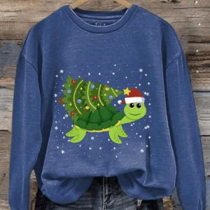 WomenS Casual Merry Christmas Turtle Printed Sweatshirt2