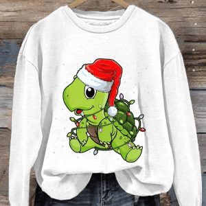 WomenS Casual Merry Christmas Turtle Sweatshirt