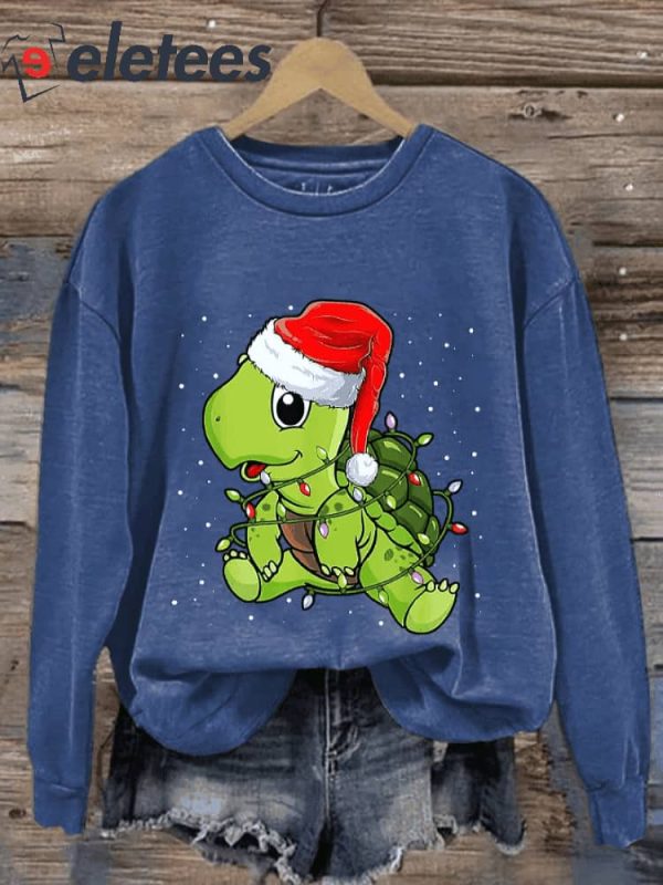 Women’S Casual Merry Christmas Turtle Sweatshirt