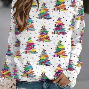 Women’S Casual Rainbow Pride Christmas Tree Printed Long Sleeve Sweatshirt