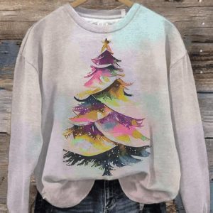 Women’S Casual Rainbow Pride Christmas Tree Printed Long Sleeve Sweatshirt