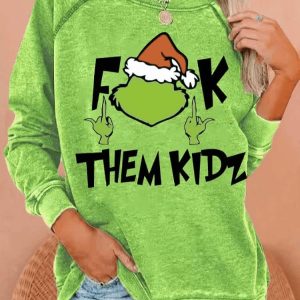 WomenS Christmas Green Fur Monster Print Casual Sweatshirt