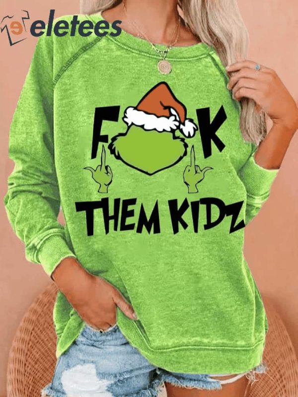 Women’S Christmas Green Fur Monster Print Casual Sweatshirt