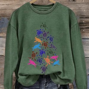 Women’S Christmas Sea Turtles Printed Sweatshirt