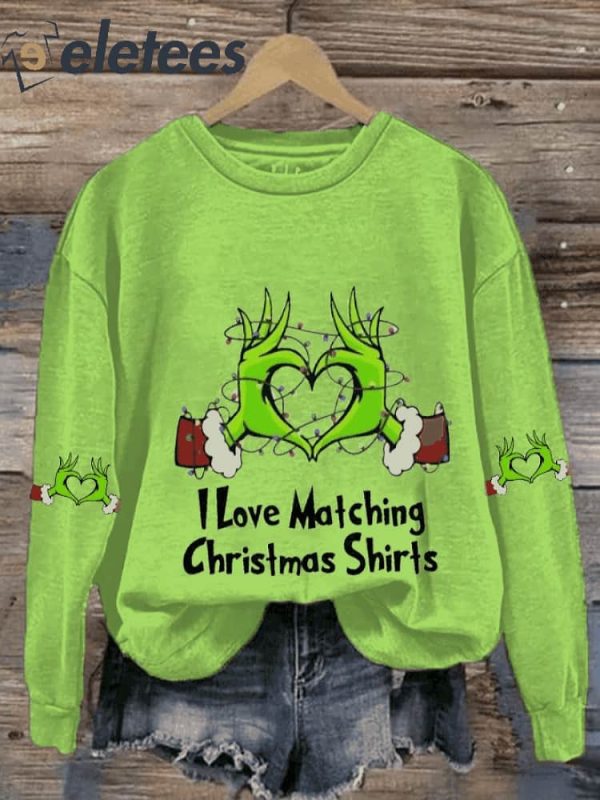 Women’S I Love Matching Christmas Print Casual Sweatshirt