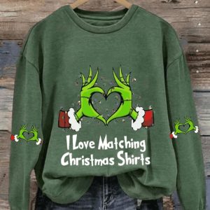 WomenS I Love Matching Christmas Print Casual Sweatshirt1