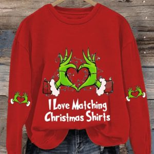 WomenS I Love Matching Christmas Print Casual Sweatshirt2