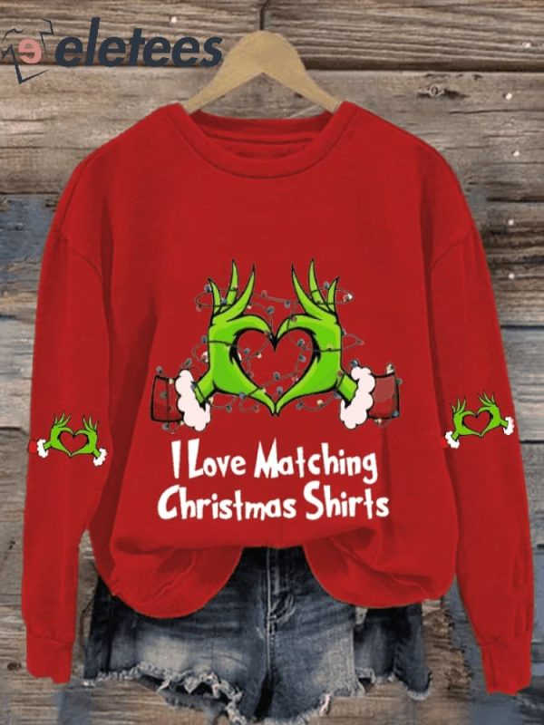 Women’S I Love Matching Christmas Print Casual Sweatshirt