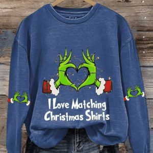 WomenS I Love Matching Christmas Print Casual Sweatshirt3