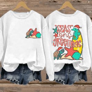 WomenS Merry Christmas Turtle Printed Long Sleeve Sweatshirt3