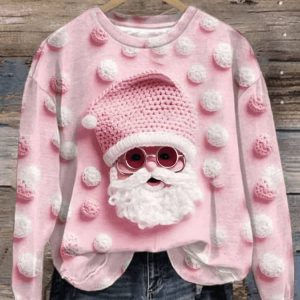 Women’S Pink Santa Claus Crew Neck Sweatshirt