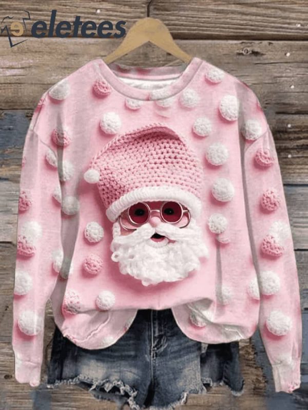 Women’S Pink Santa Claus Crew Neck Sweatshirt