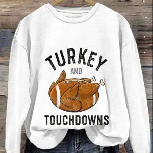 WomenS Turkey And Touchdowns Print Casual Sweatshirt