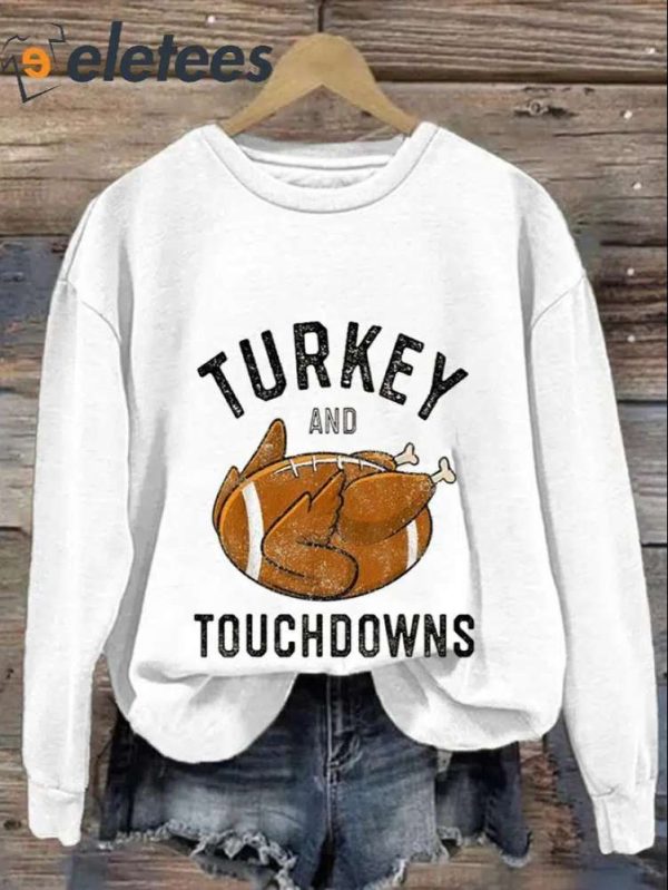 Women’S Turkey And Touchdowns Print Casual Sweatshirt