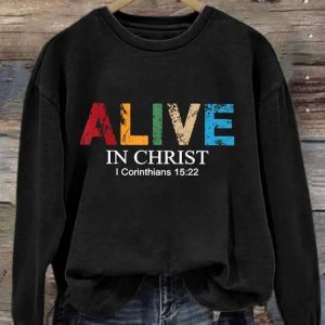 Womens Alive In Christ Print Casual Sweatshirt