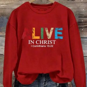 Womens Alive In Christ Print Casual Sweatshirt1