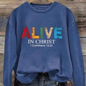 Womens Alive In Christ Print Casual Sweatshirt2