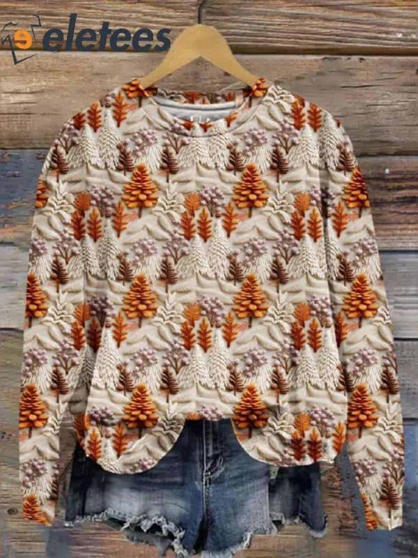 Women’s Brown Christmas Tree Print Sweatshirt