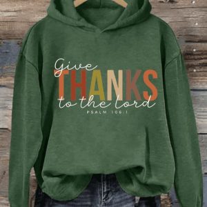 Womens Casual Give Thanks To The Lord Printed Hoodie1