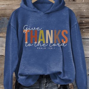 Womens Casual Give Thanks To The Lord Printed Hoodie2
