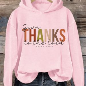 Womens Casual Give Thanks To The Lord Printed Hoodie3