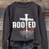 Women’s Casual Rooed In Christ Cros Printed Long Sleeve Sweatshirt