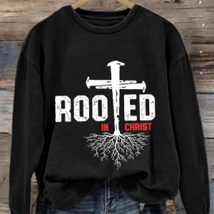 Womens Casual Rooed In Christ Cros Printed Long Sleeve Sweatshirt 2