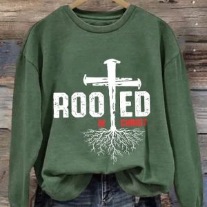 Womens Casual Rooed In Christ Cros Printed Long Sleeve Sweatshirt 3