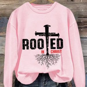 Womens Casual Rooed In Christ Cros Printed Long Sleeve Sweatshirt 4