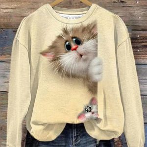 Women’s Cat And Mouse Print Casual Sweatshirt