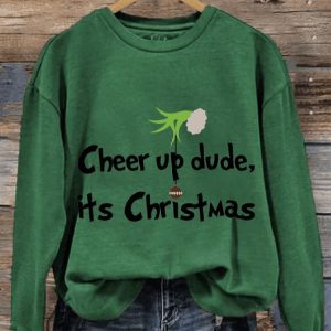 Womens Cheer Up Dude Its Christmas Green Monster Print Sweatshirt1