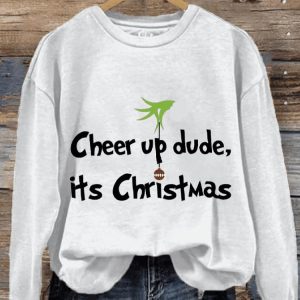 Womens Cheer Up Dude Its Christmas Green Monster Print Sweatshirt2