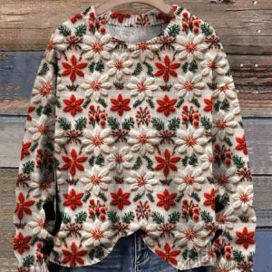 Women’s Christmas Art Print Knit Pullover Sweater