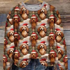 Women’s Christmas Casual Animal Print Long Sleeve Sweatshirt