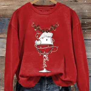 Women’s Christmas Cheers Red Wine Glass Casual Sweatshirt