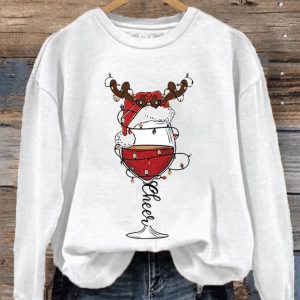 Womens Christmas Cheers Red Wine Glass Casual Sweatshirt2