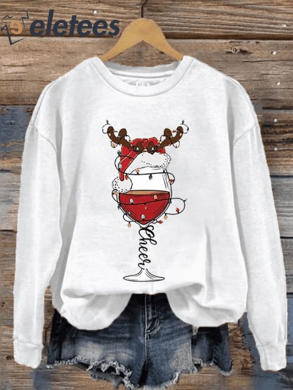 Women’s Christmas Cheers Red Wine Glass Casual Sweatshirt