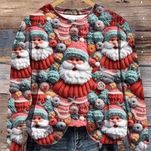 Women’s Christmas Colorful Cute Santa Print Sweatshirt