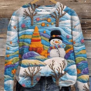 Women’s Christmas Colorful Snowman Print SweatshirtWomen’s Christmas Colorful Snowman Print Sweater