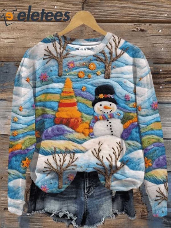 Women’s Christmas Colorful Snowman Print SweatshirtWomen’s Christmas Colorful Snowman Print Sweater