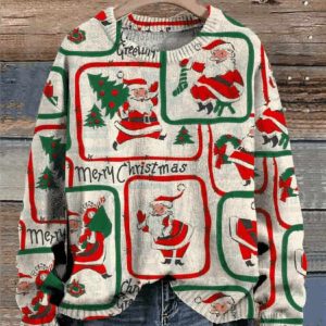 Women’s Christmas Cute Santa Claus Print Sweater