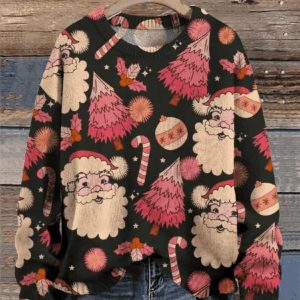 Women’s Christmas Cute Santa Print Knit Pullover Sweater