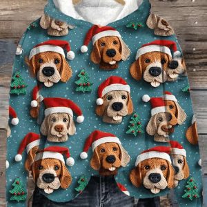 Women’s Christmas Funny Dog Print Hooded Sweatshirt