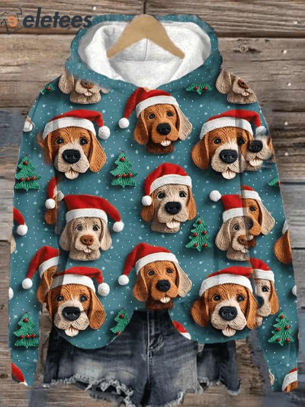 Women’s Christmas Funny Dog Print Hooded Sweatshirt